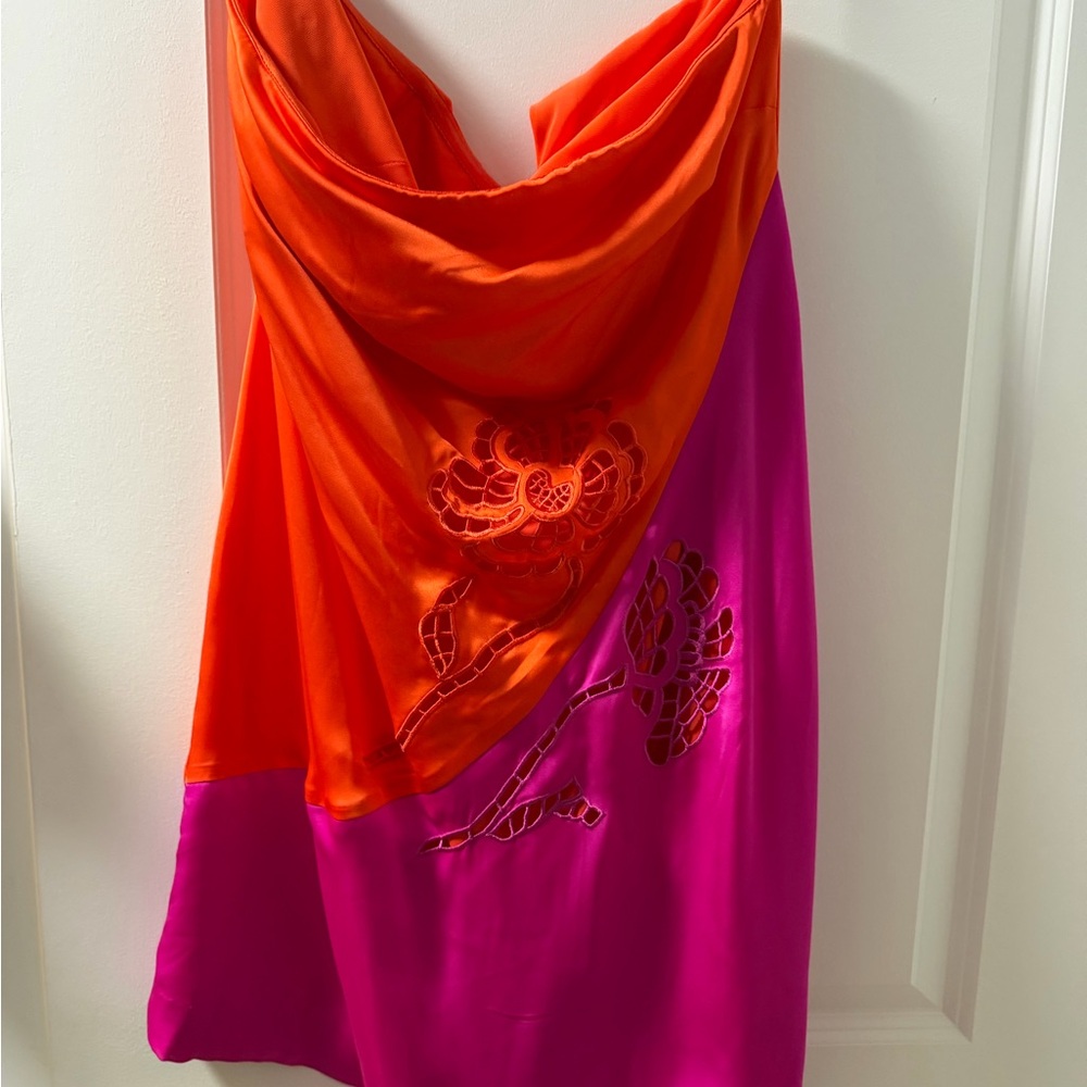 Ramy Brook Orange and Fuchsia Satin Dress